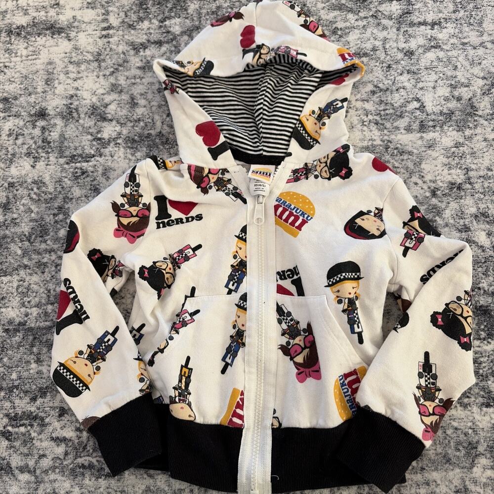Harajuku Mini Hoodie Sweater I Love Nerds Size XS 4/5 Gwen Stefani No Doubt Zip